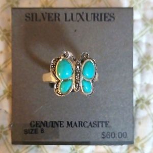 Butterfly Ring. Size 8. Silver and Turquoise.